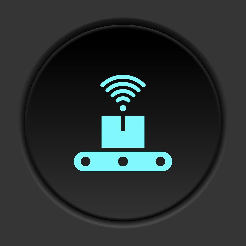 Dark button icon Mass production conveyor man. Button banner round badge interface for application illustration on darken background vector