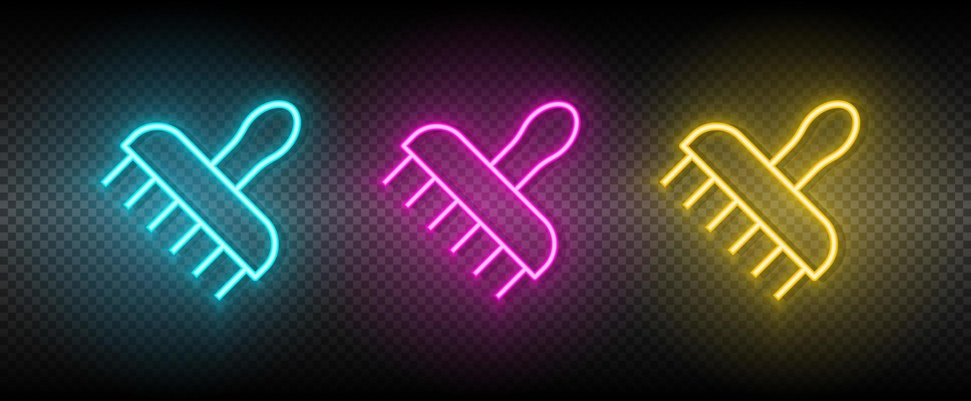 brush, paint, tool vector icon yellow, pink, blue neon set. Tools vector icon on dark transparency background