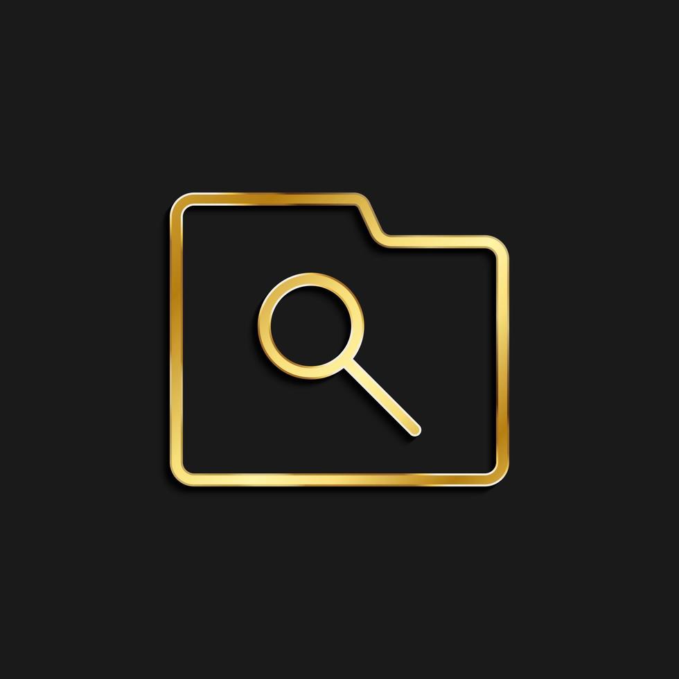 search, folder gold icon. Vector illustration of golden icon on dark background