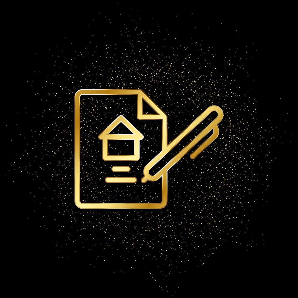 Contract, property, rent gold icon. Vector illustration of golden particle background. Real estate concept vector illustration .