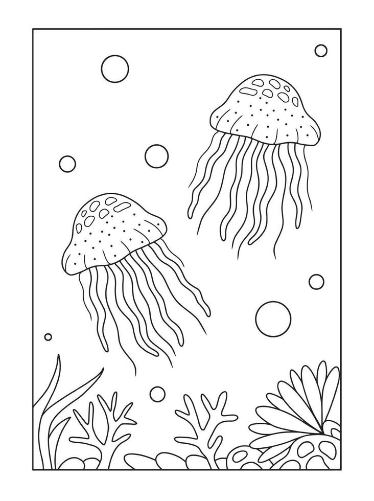 Vector illustration of jellyfish. Suitable for coloring book, coloring pages, etc
