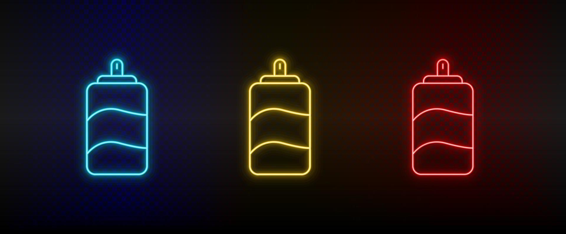 Neon icon set coke pan, beverage. Set of red, blue, yellow neon vector icon on dark background