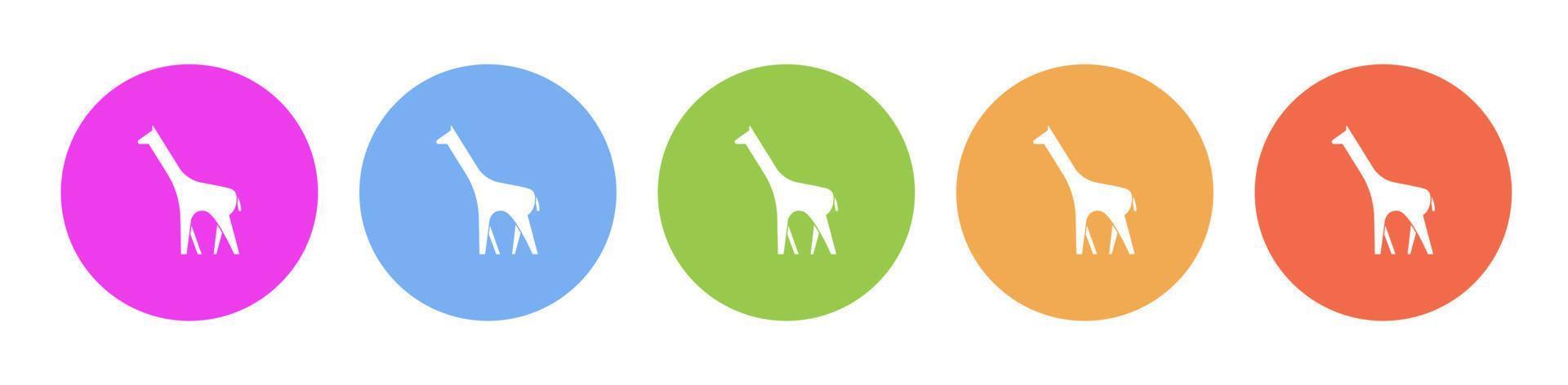 Multi colored flat icons on round backgrounds. Giraffe multicolor circle vector icon on white background