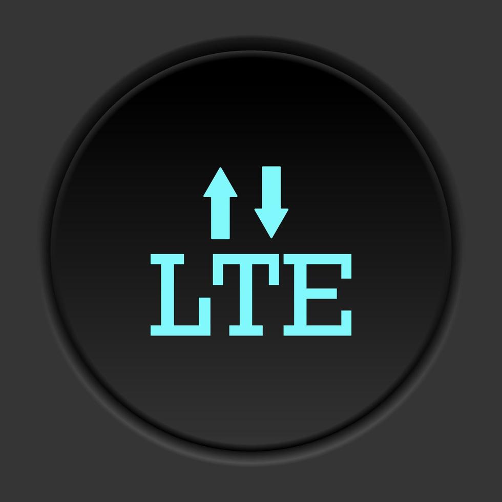 Dark button icon lte signal arrows. Button banner round badge interface for application illustration on darken background vector