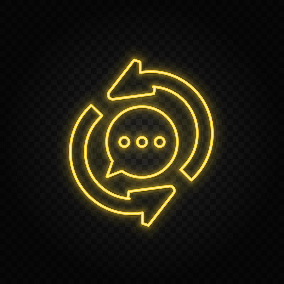 bubble chat, refresh yellow neon icon .Transparent background. Yellow neon vector icon on dark background