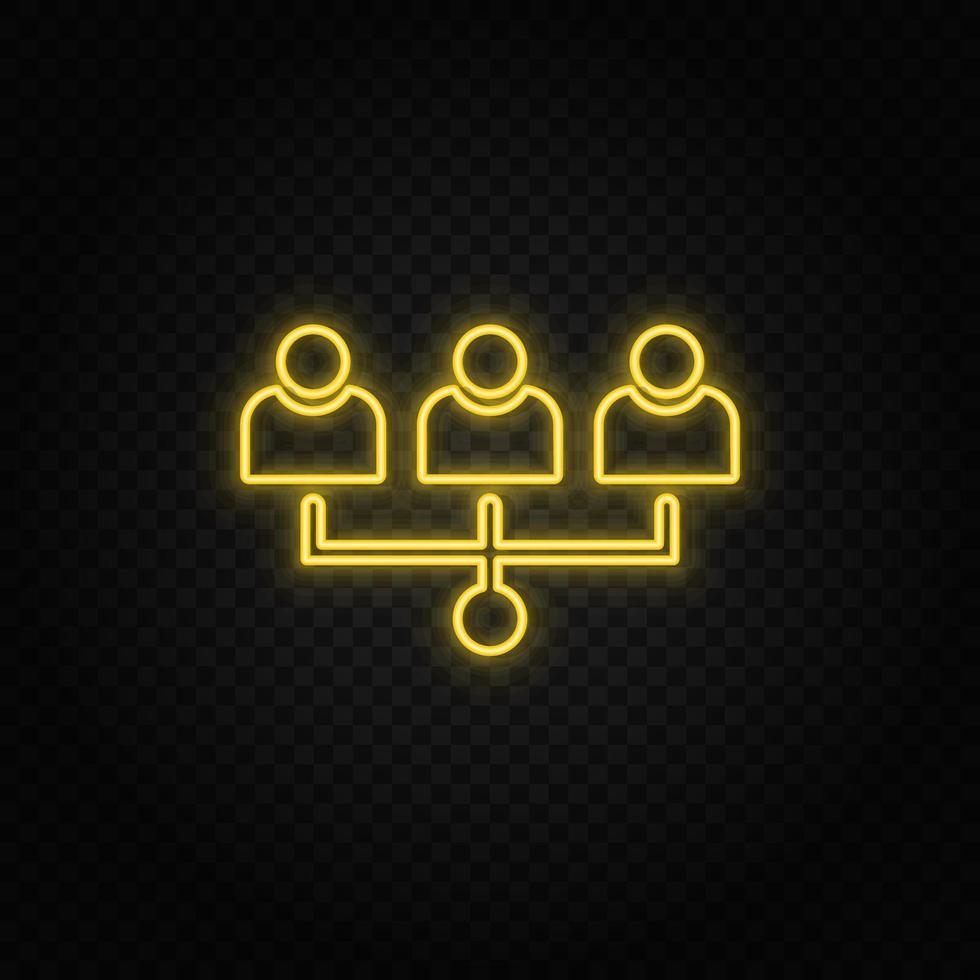 team, users, avatars yellow neon icon .Transparent background. Yellow neon vector icon on dark background