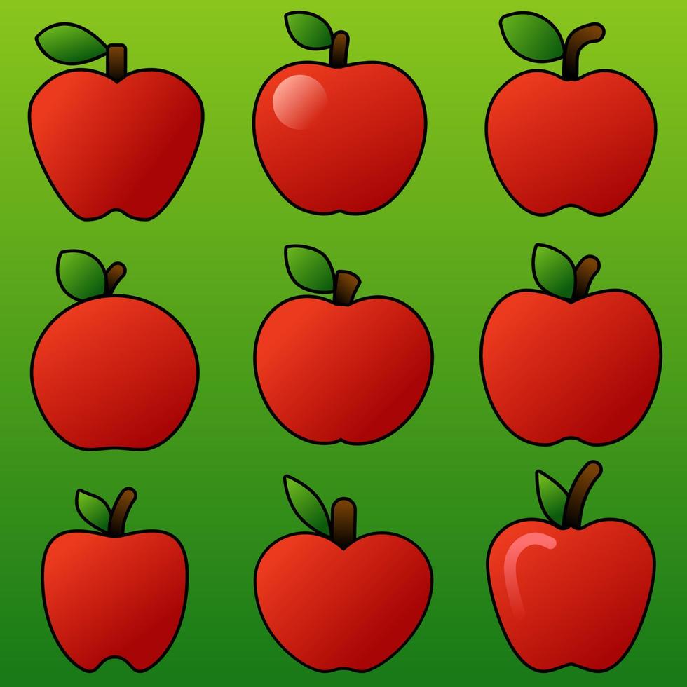 Apples icon set. Vector illustration of apple for fruit and food design. Red apple icon for design about vegetarian, vegan, healthy, diet, nutrition, and tropical. Fresh fruit for healthy lifestyle