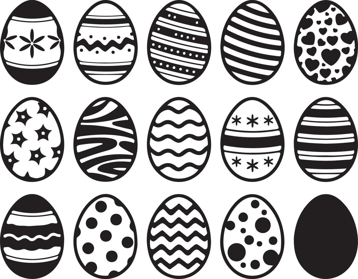 Black and white Easter eggs collection. Vector illustration for sticker, fabric, wrapping, banner, card, etc