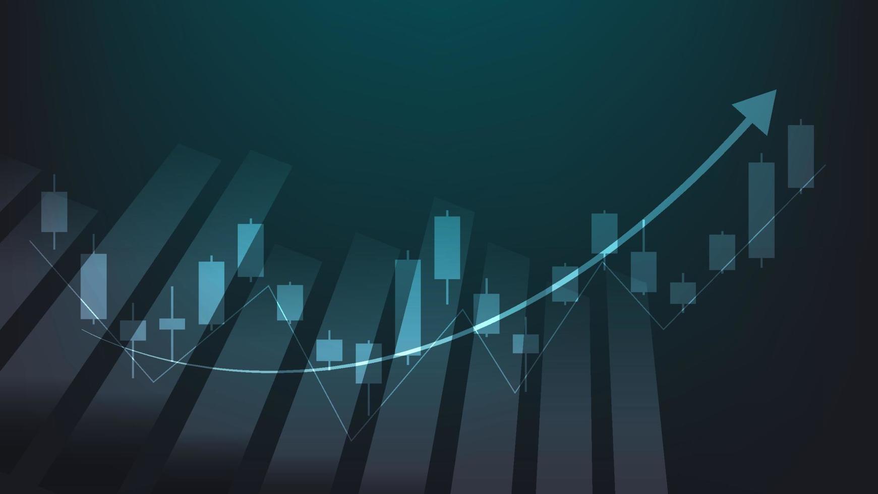 Financial business statistics with bar graph and candlestick chart show stock market price on dark green background vector