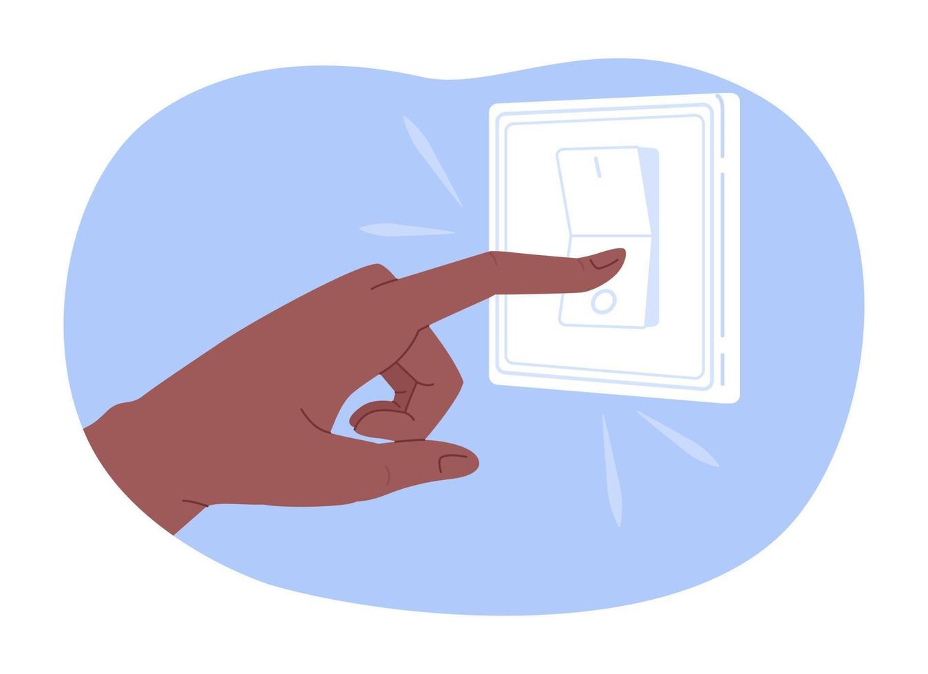 Turning off light to save electricity 2D vector isolated spot illustration. Lowering utility