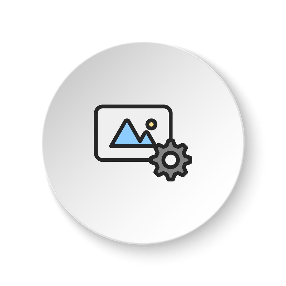 Round button for web icon, photo, setting. Button banner round, badge interface for application illustration on white background vector