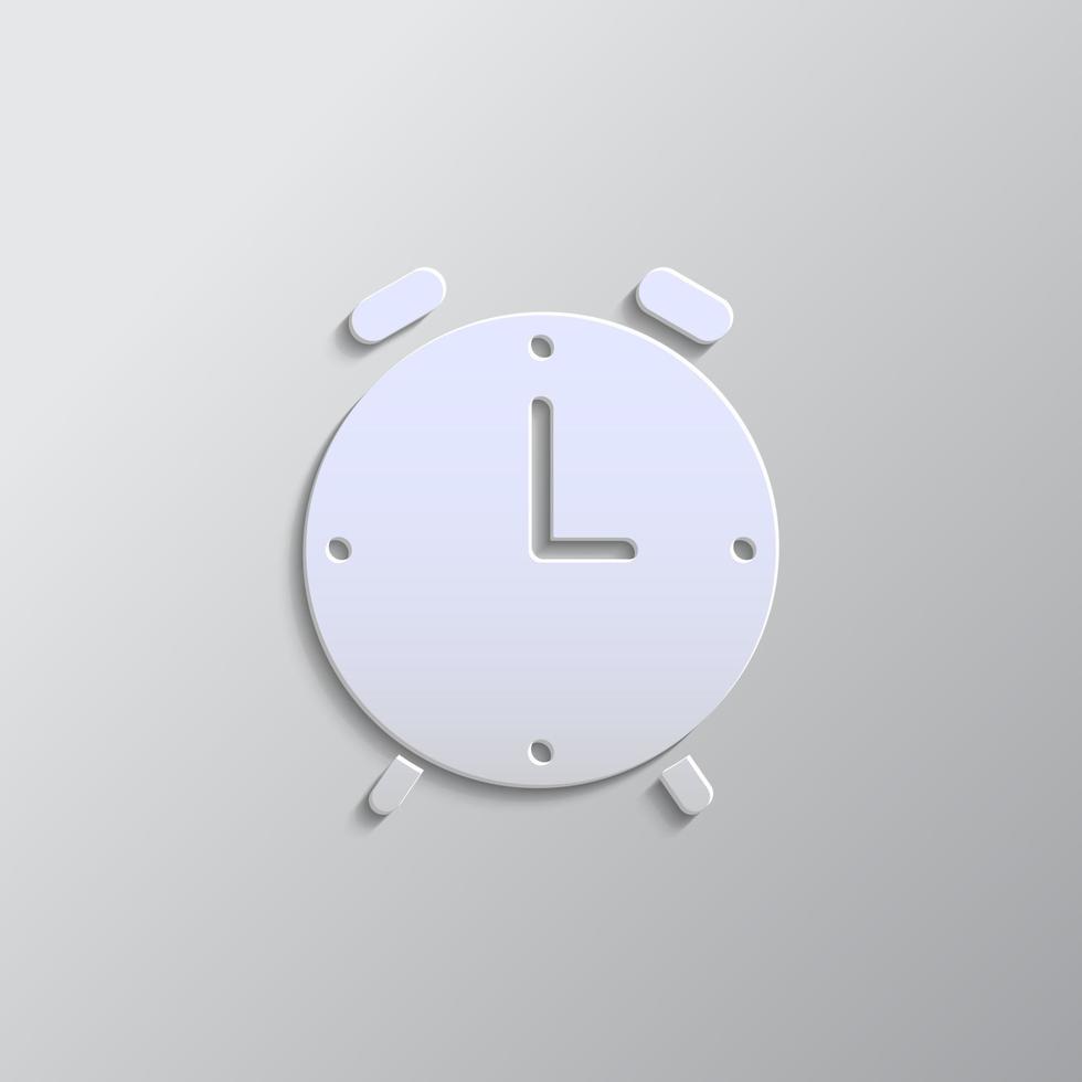 alarm, clock paper style, icon. Grey color vector background- Paper style vector icon.