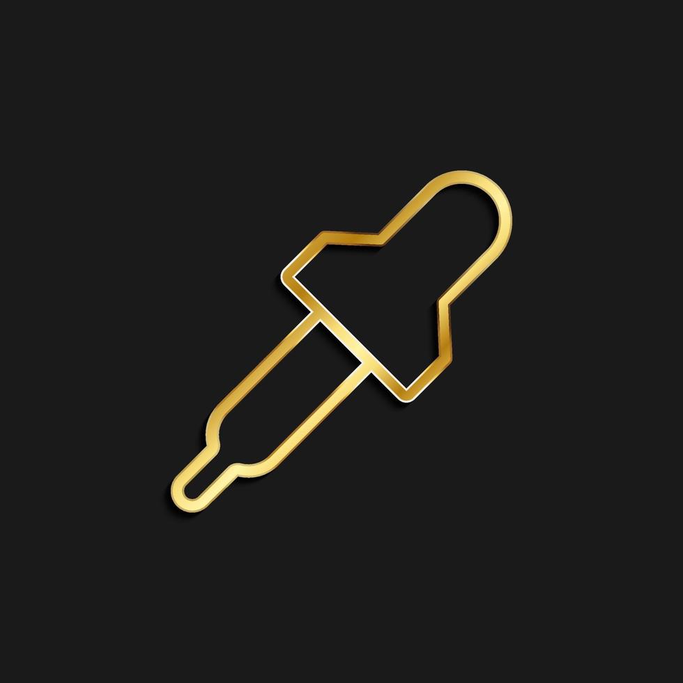 dropper, eyedropper gold icon. Vector illustration of golden dark background .