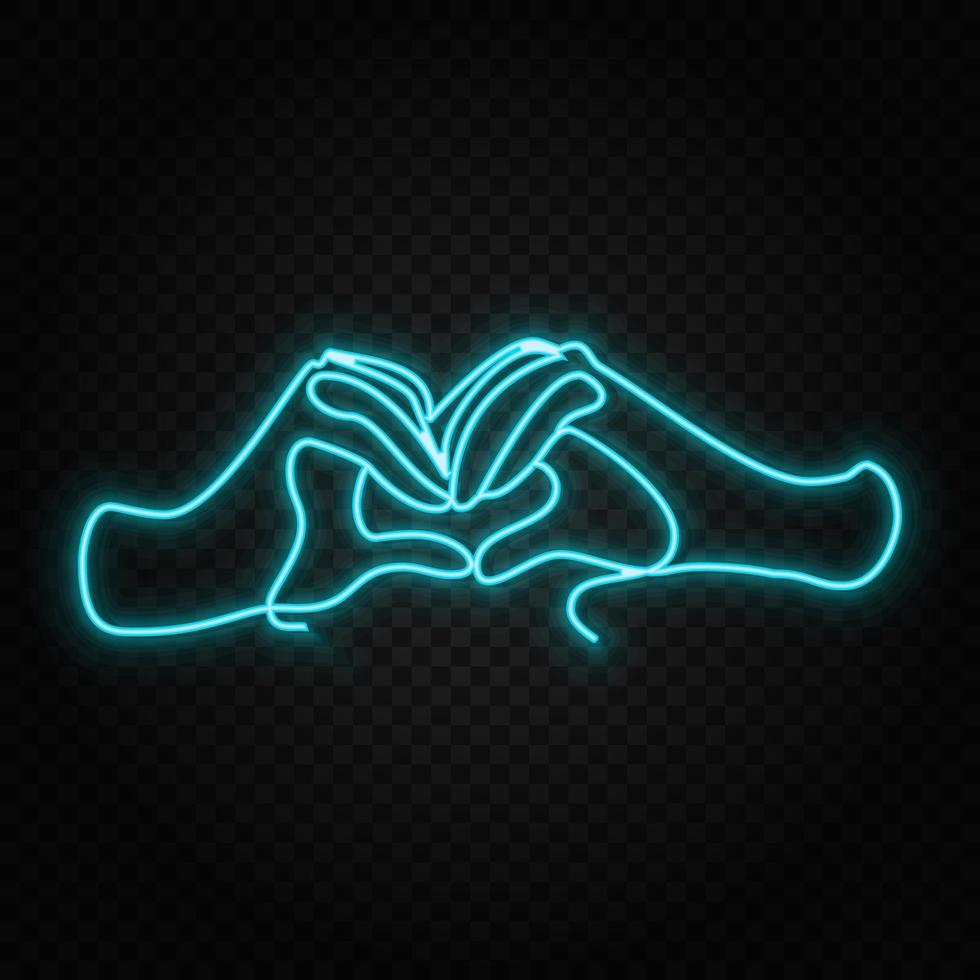 Hands shows heart one line neon vector icon. One line art, illustration .