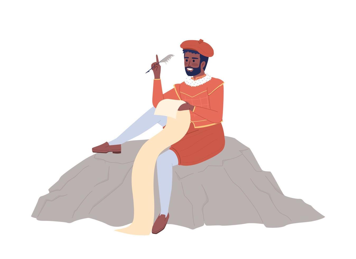 Medieval royal poet writing with quill semi flat color vector character. Editable figure. Full body person on white. Simple cartoon style spot illustration for web graphic design and animation