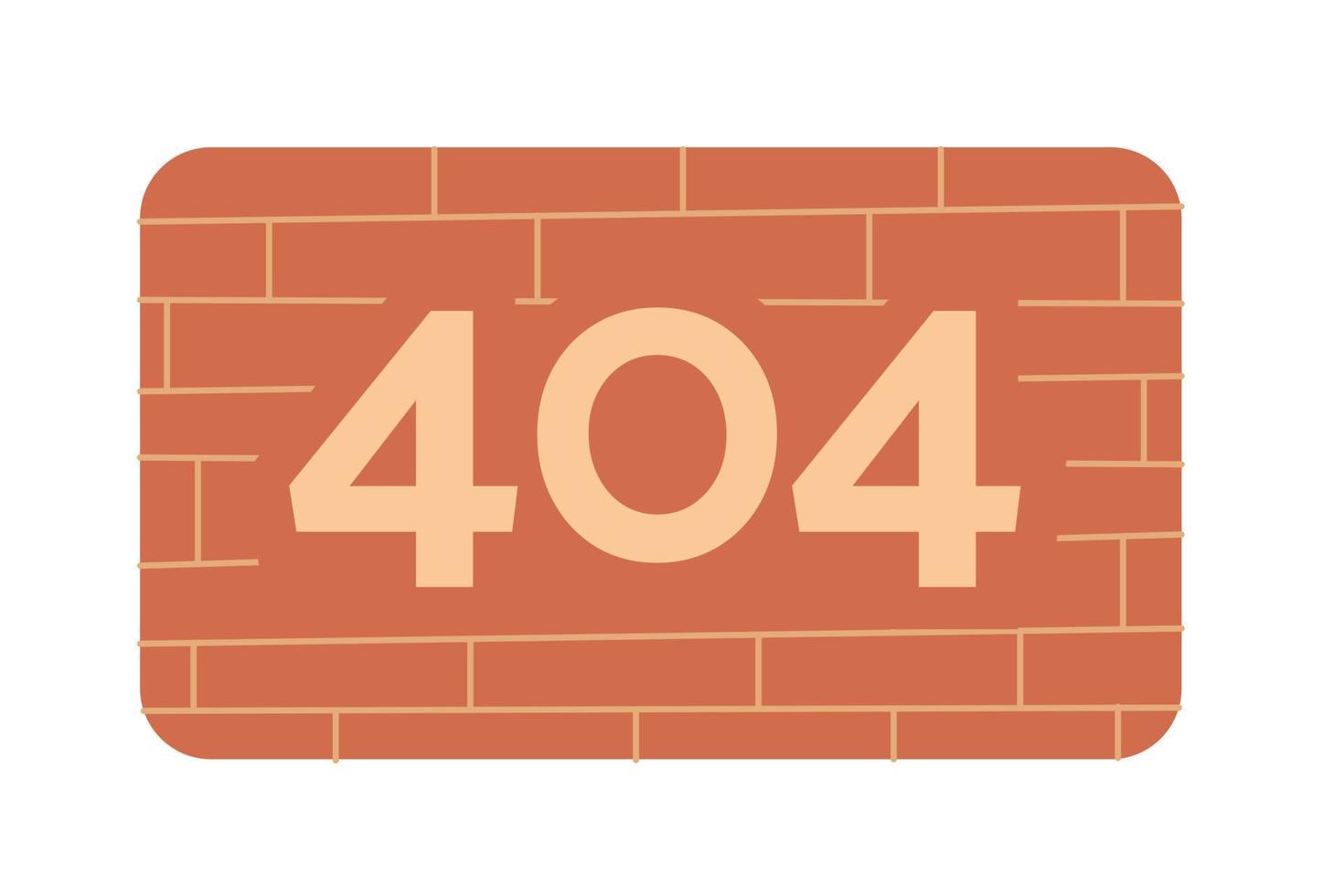 Brick wall 404 page not found illustration. Internet connection fail. Brickwork texture flat vector 2D cartoon icon on white. Editable error flash message for app web design