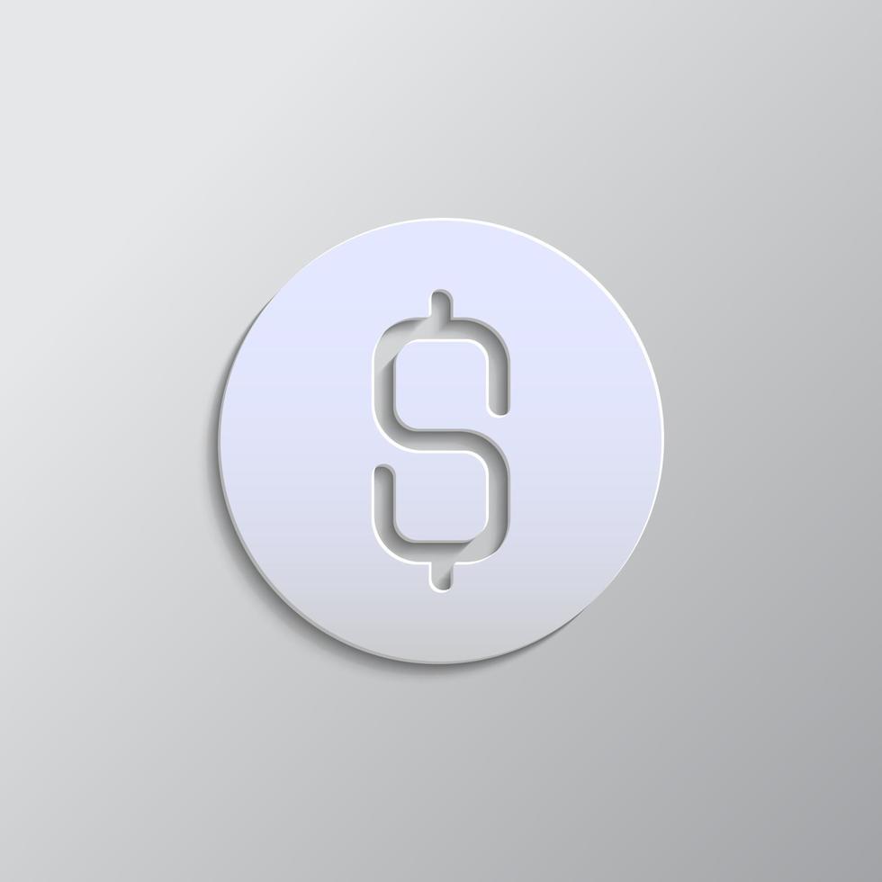 dollar, money, coin paper style, icon. Grey color vector background- Paper style vector icon.