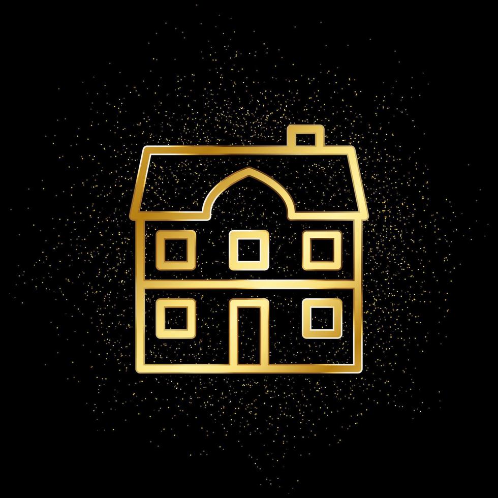 edificio, ciudad, casa oro icono. vector ilustración de dorado partícula antecedentes. real inmuebles concepto vector ilustración .