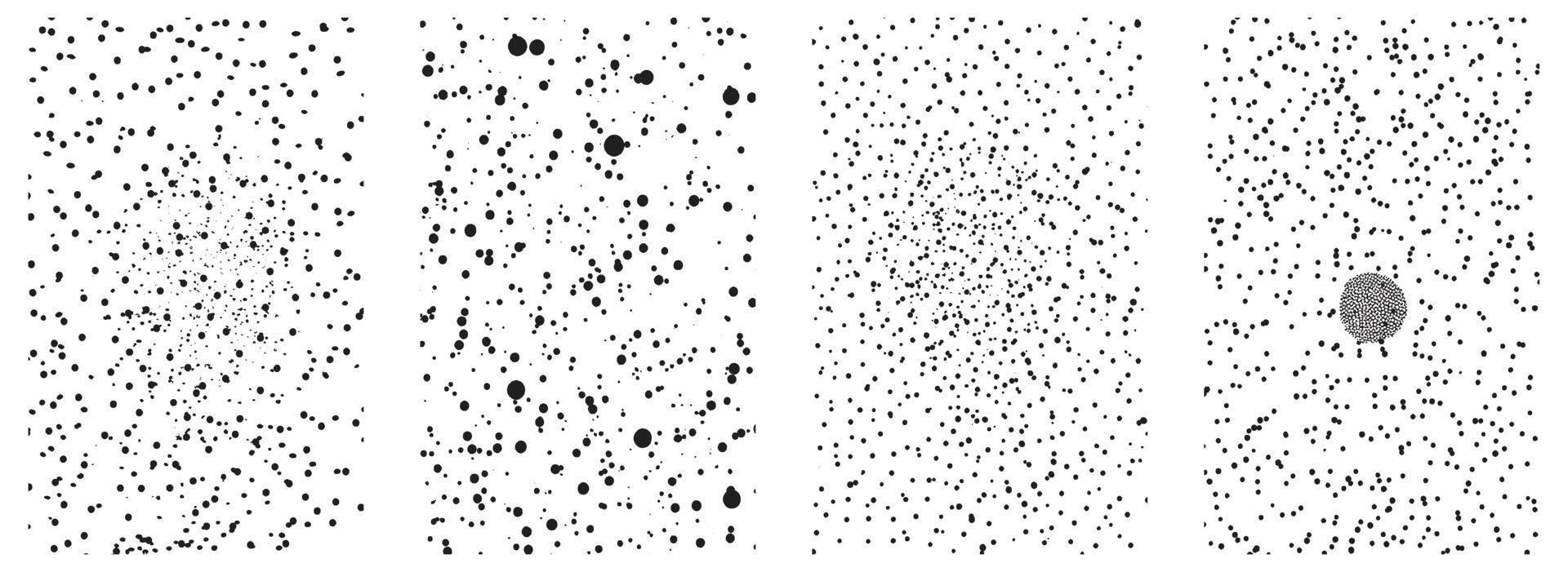 Set of Grunge Distressed Vector Textures. Black and White Backgrounds with Splatter, Scratch and Stain Effects. EPS 10.
