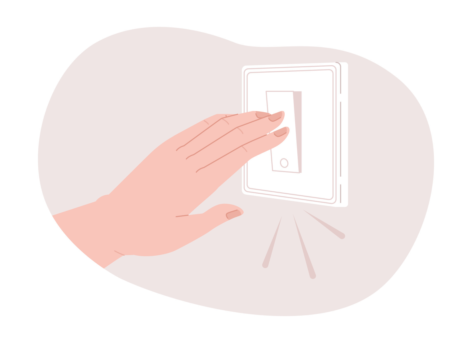 Turning off light switch to reduce electricity consumption 2D vector