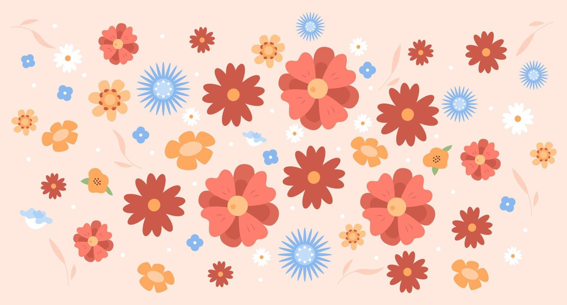 primavera rural floral arreglo plano color vector ilustración