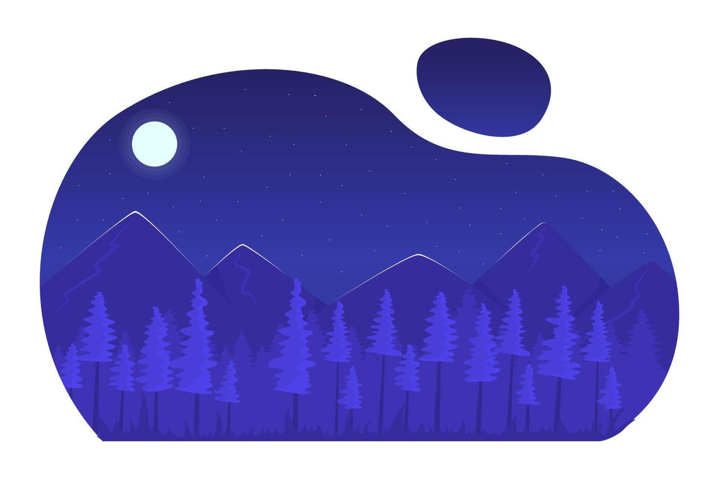 Mountain forest illuminated by moonlight 2D vector isolated spot illustration