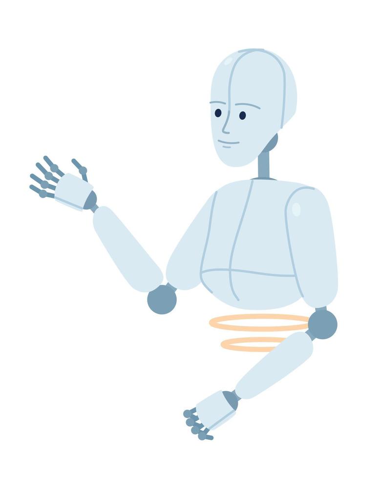 Human-like support robot semi flat color vector character. Robotic manipulator. Editable half body figure on white. Simple cartoon style spot illustration for web graphic design and animation