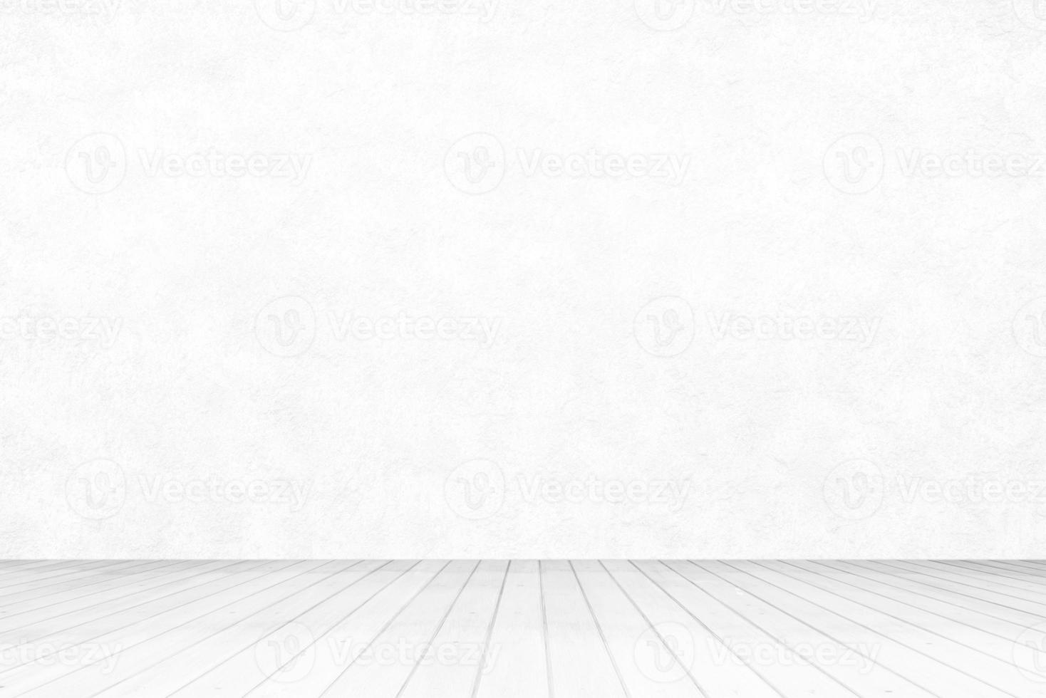 White Stucco Room with Wooden Pavement Background. photo