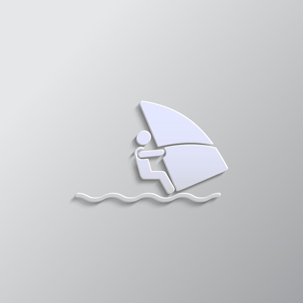 Windsurf sea paper style, icon. Grey color vector background- Paper style vector icon.