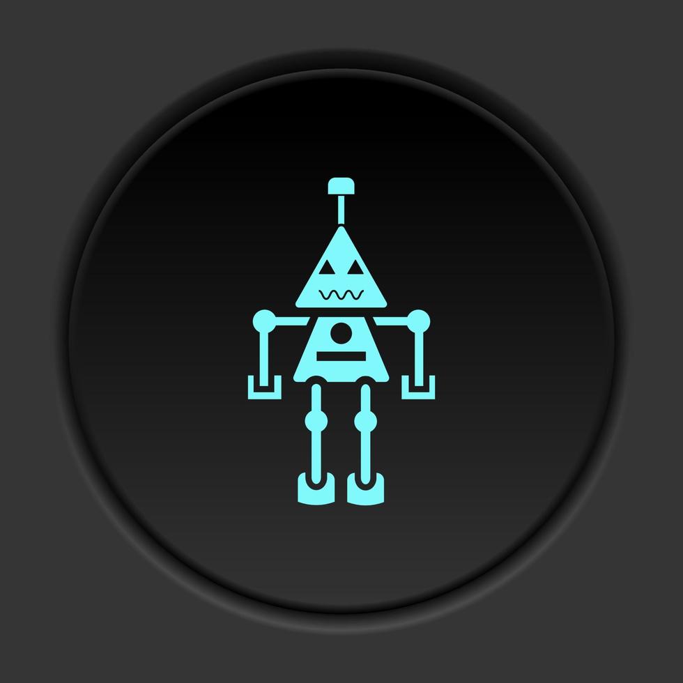 Dark button icon Robot technology. Button banner round badge interface for application illustration on darken background vector