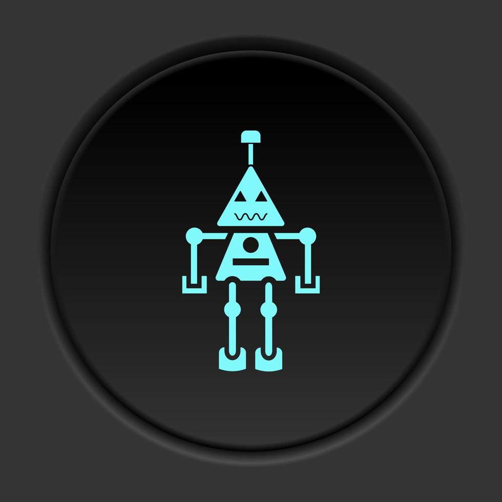 oscuro botón icono robot tecnología. botón bandera redondo Insignia interfaz para solicitud ilustración en oscurecer antecedentes vector