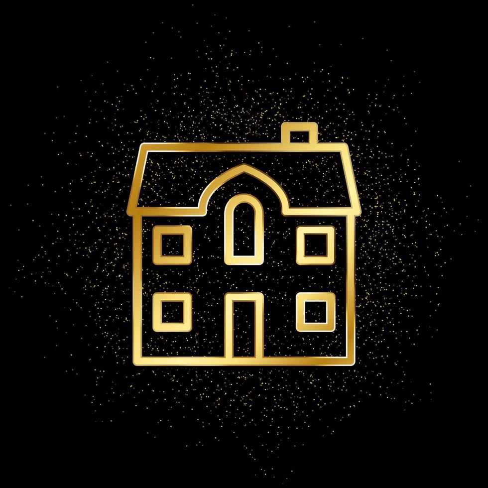 Home, house gold icon. Vector illustration of golden particle background. Real estate concept vector illustration .