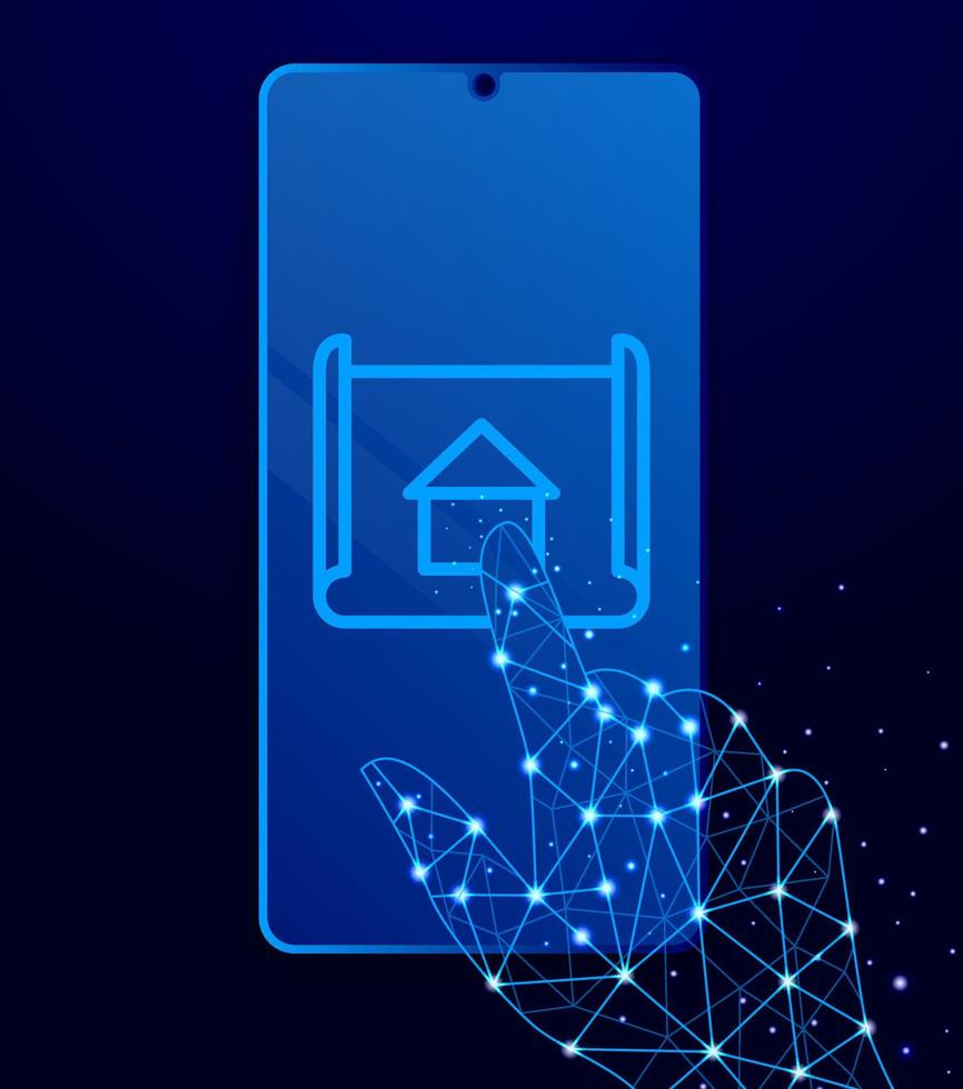 architect, blueprint, design vector icon. Polygon style touch phone vector illustration