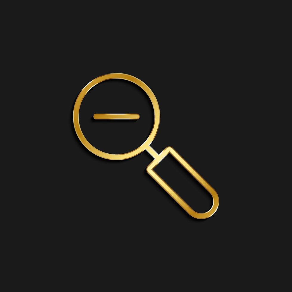 out, zoom gold icon. Vector illustration of golden dark background .