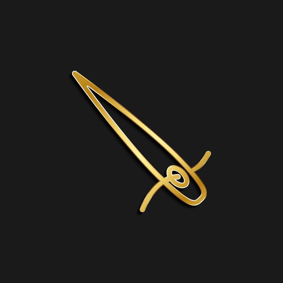 needle, sew, thread gold icon. Vector illustration of golden dark background .