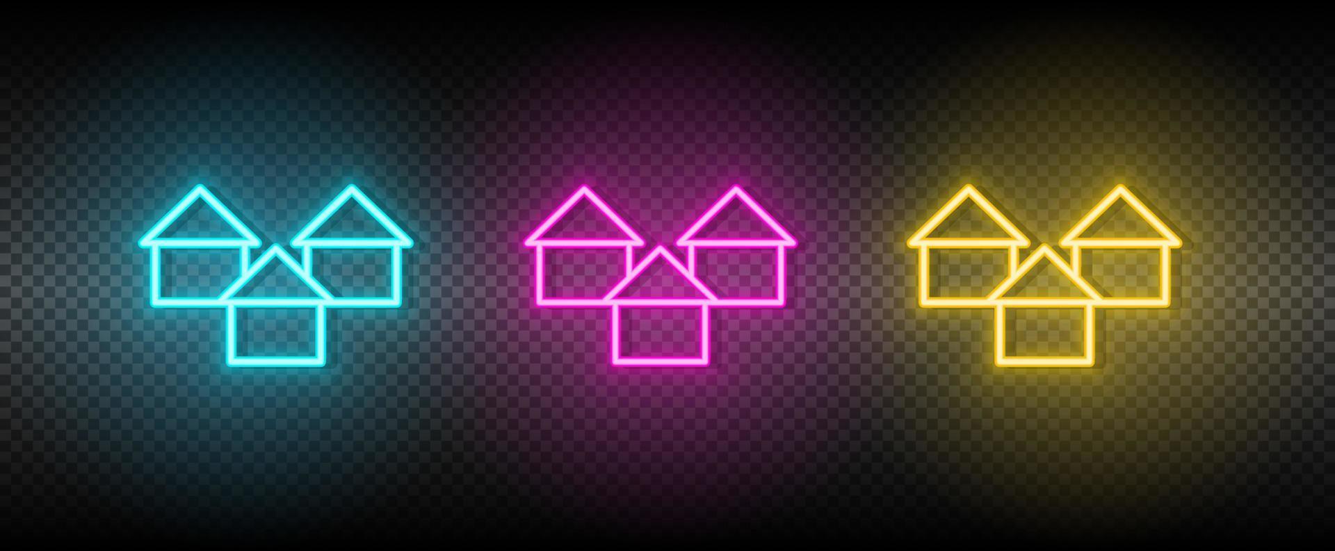 Real estate vector apartment, buildings. Illustration neon blue, yellow, red icon set