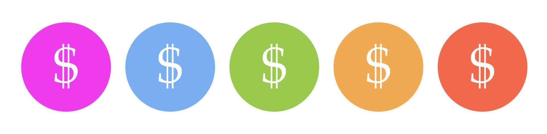 Multi colored flat icons on round backgrounds. Dollar multicolor circle vector icon on white background
