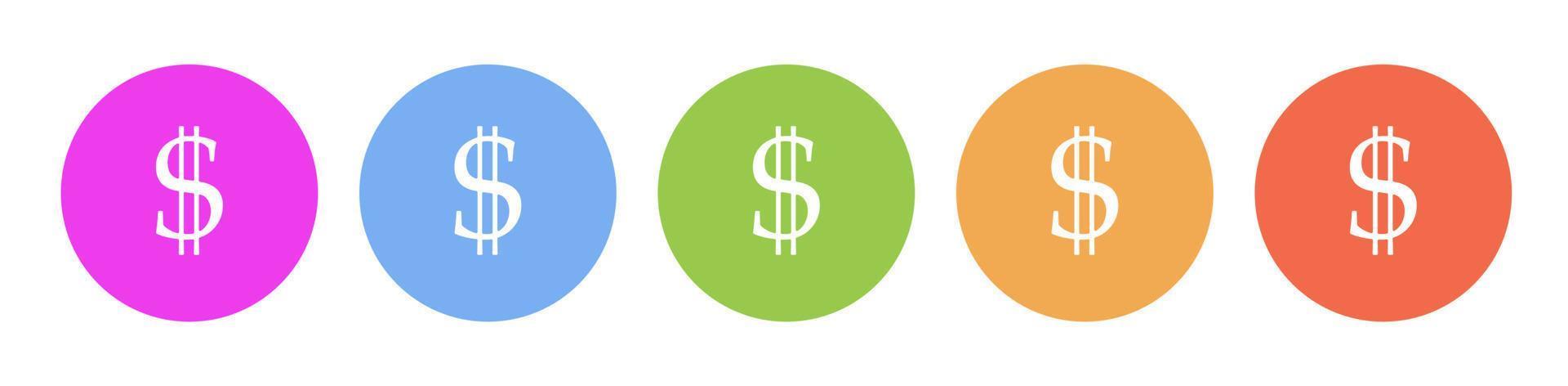 Multi colored flat icons on round backgrounds. Dollar multicolor circle vector icon on white background