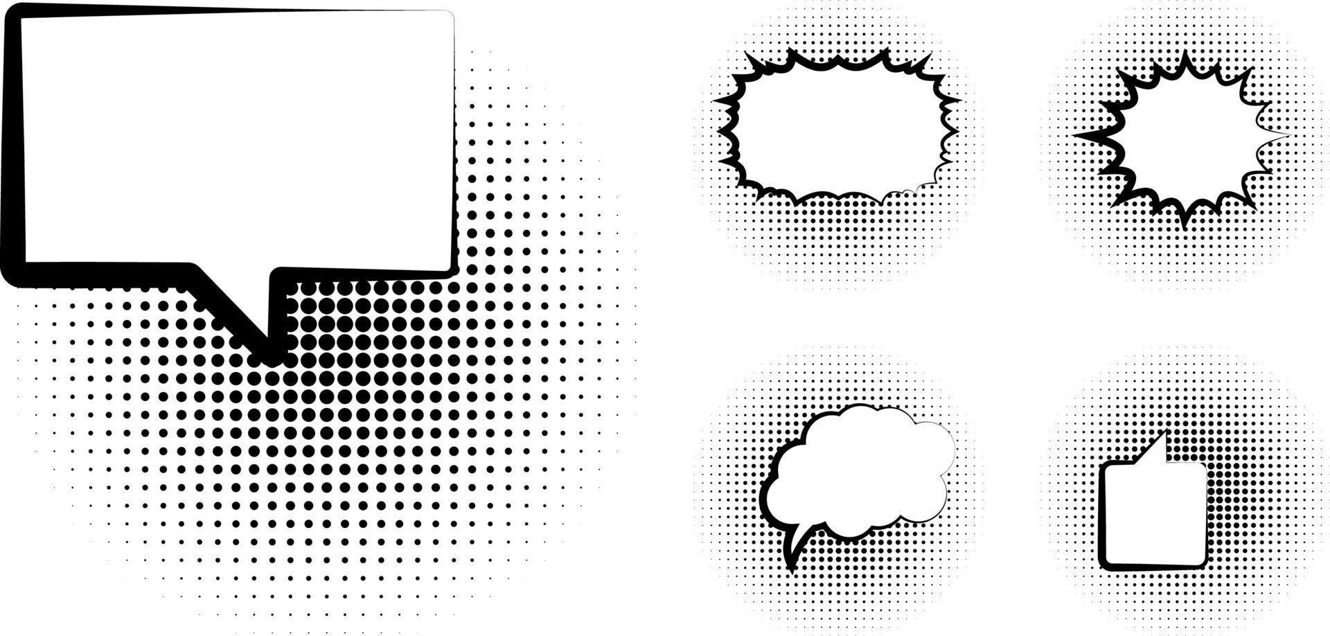 Set of blank template in Pop Art style. Vector Comic Text Speech Bubble Halftone Dot Background. Empty Cloud of Comics book dialog Space for Cartoon Box pop-art. Set of Pop Art