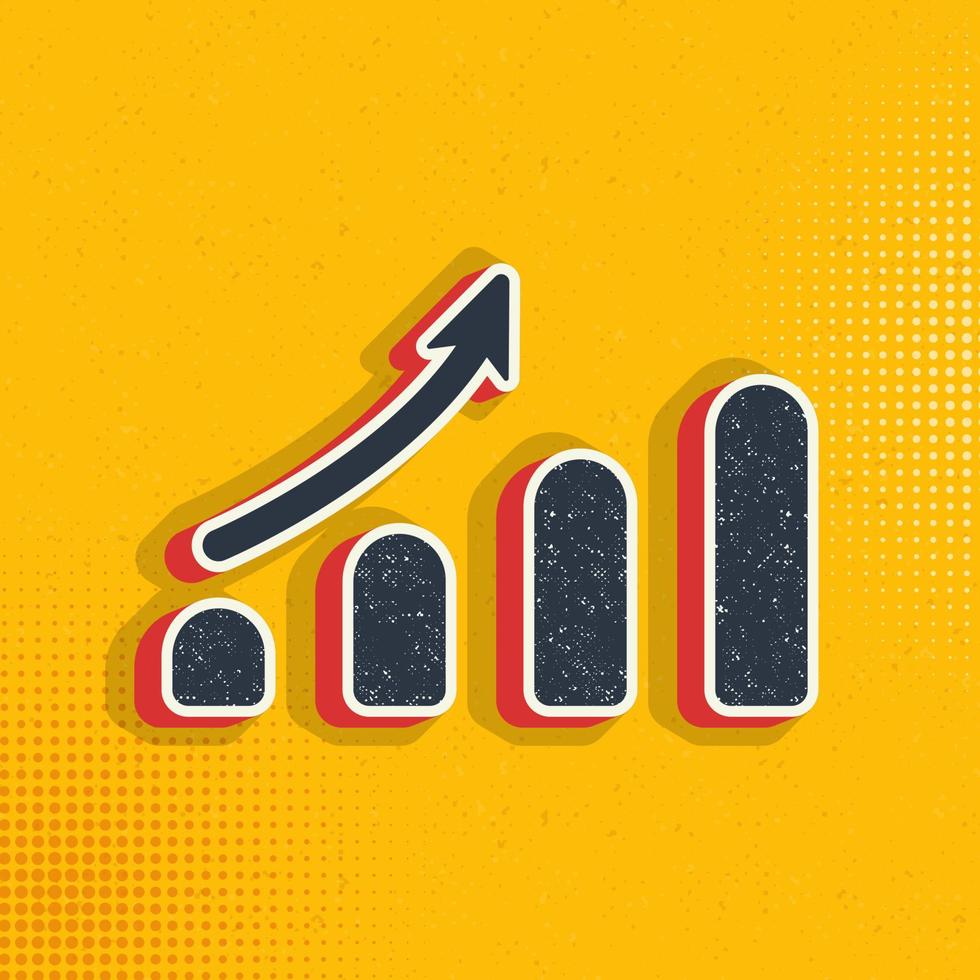 analytics, bar chart pop art, retro icon. Vector illustration of pop art style on retro background