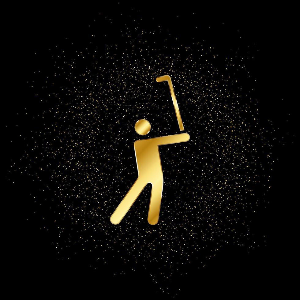 hombre, golf, jugando oro, icono. vector ilustración de dorado partícula en oro vector antecedentes