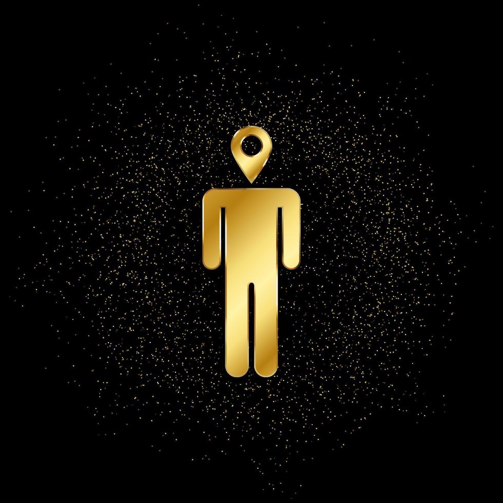 Man, location gold, icon. Vector illustration of golden particle on gold vector background