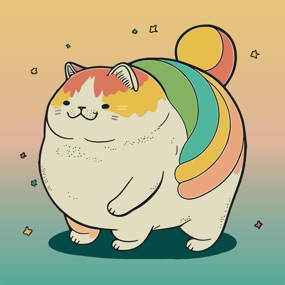 Colorful fat cat pop art vector illustration