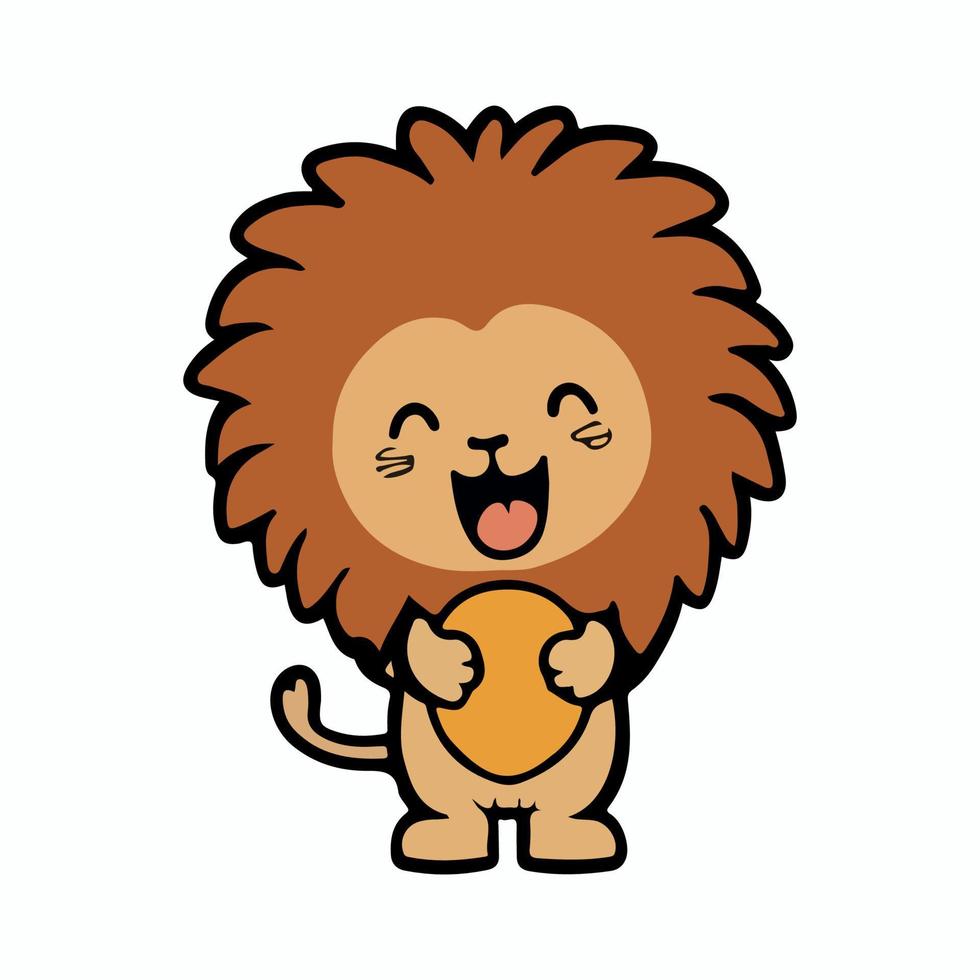 Cute Baby Lion love and happy expression sticker, flat cartoon style vector illustration with isolated background