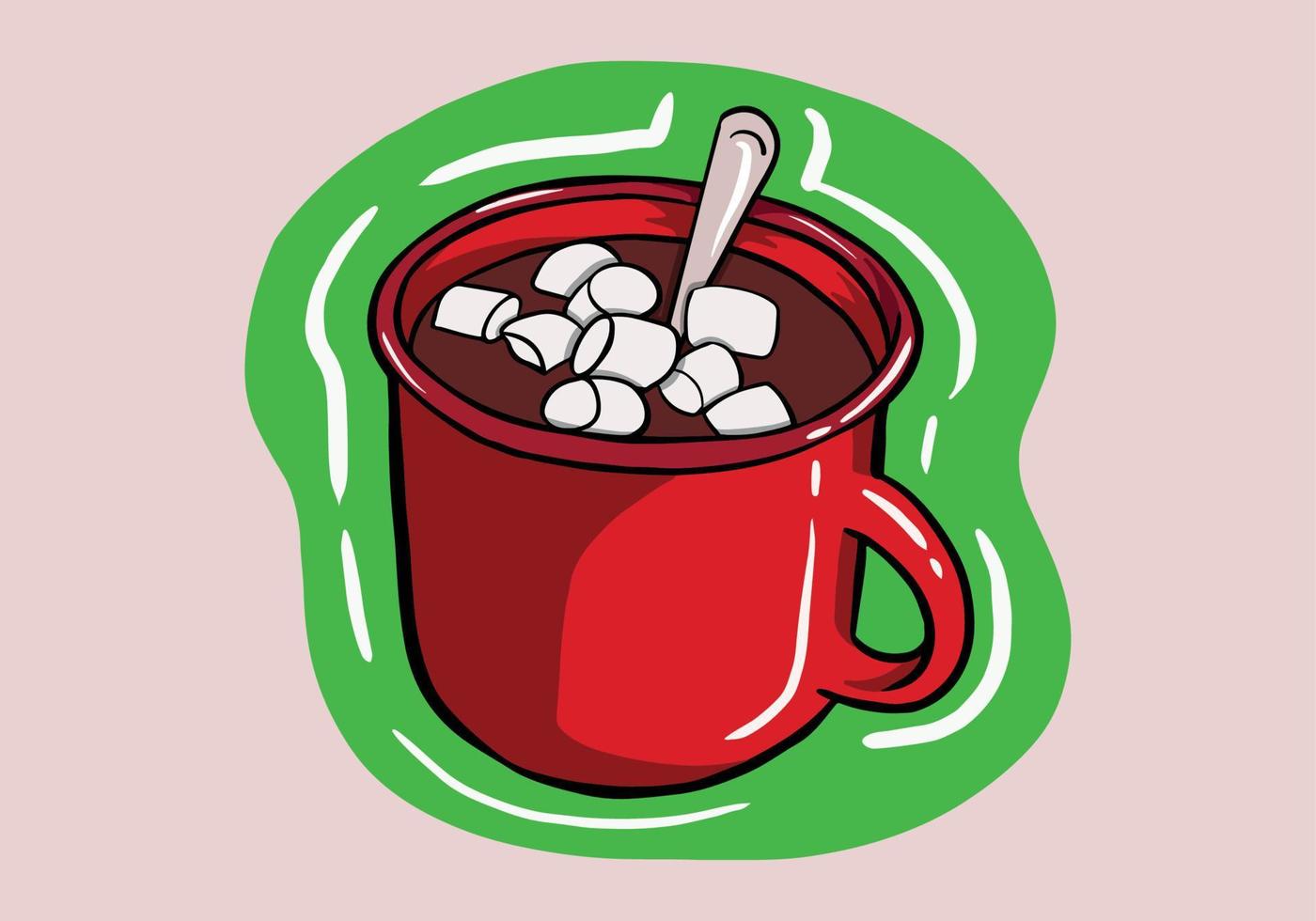 Hand drawn hot chocolate cup with marshmallows. Christmas greeting card design element. Isolated illustration. vector