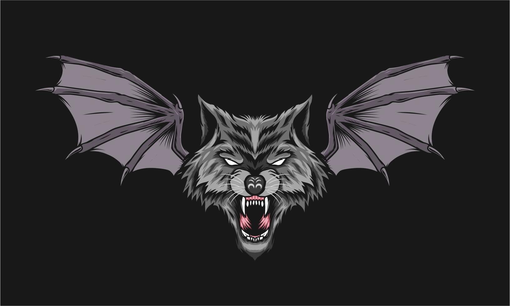 wolf head with bat wing illustration vector