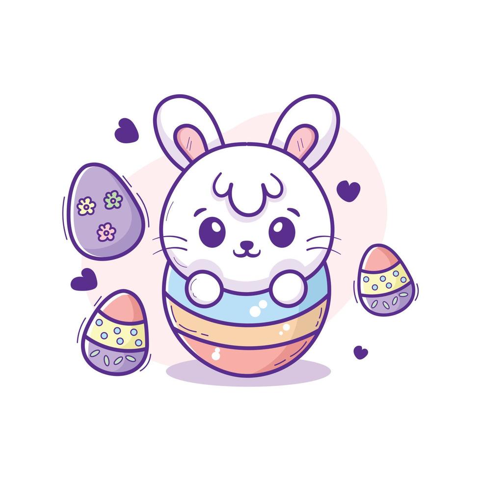 illustration of a bunny hatching from an easter egg kawaii style vector