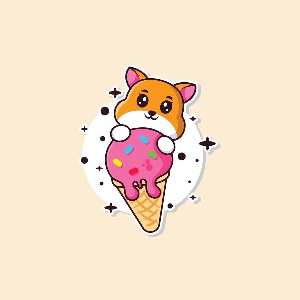 Cute Dog And Ice Cream kawaii style vector