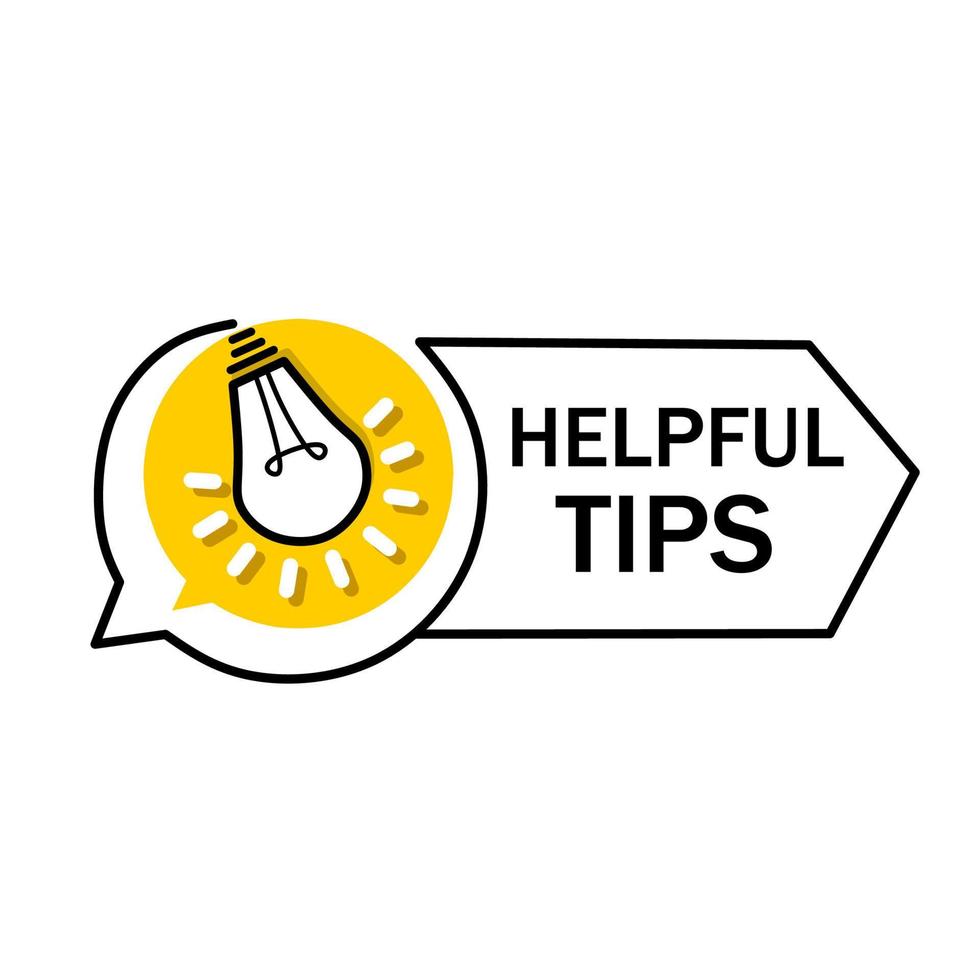 Helpful tips message with light bulb icon design template. Flat vector illustration on white background