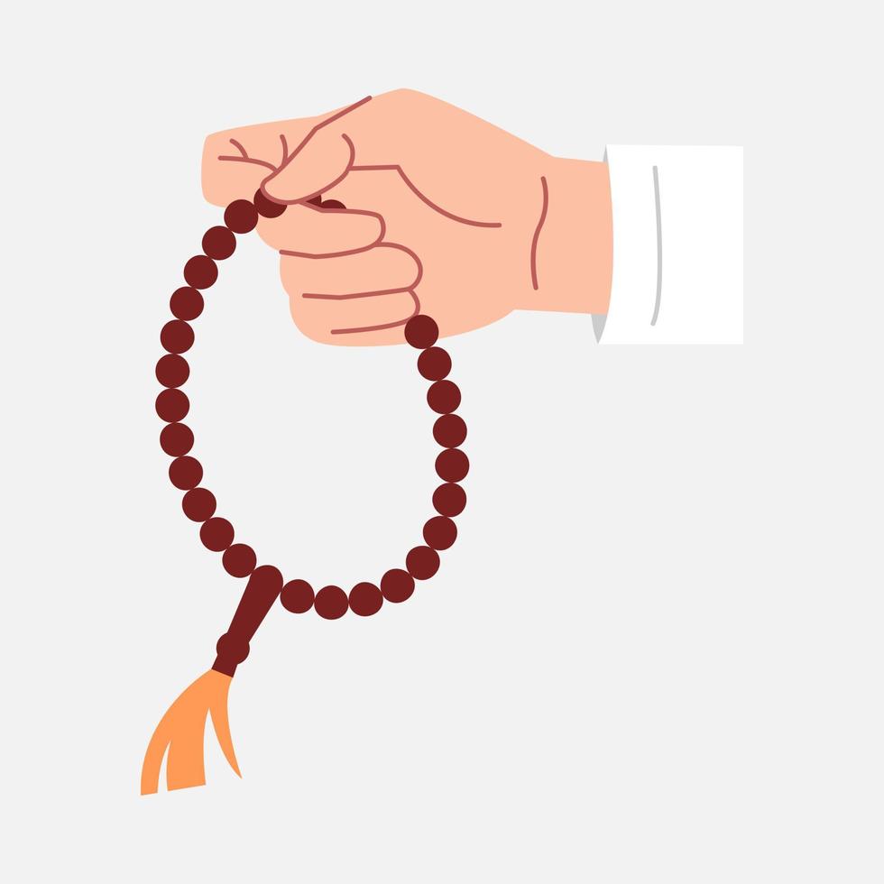 illustration of hand holding Islamic prayer beads. flat vector design.
